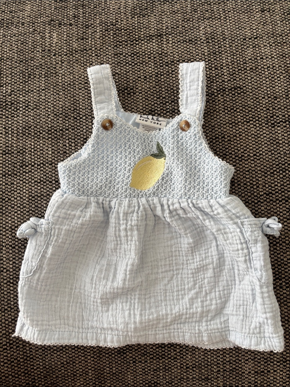 Girls' Light Blue Lemon Appliqué Cotton Dress